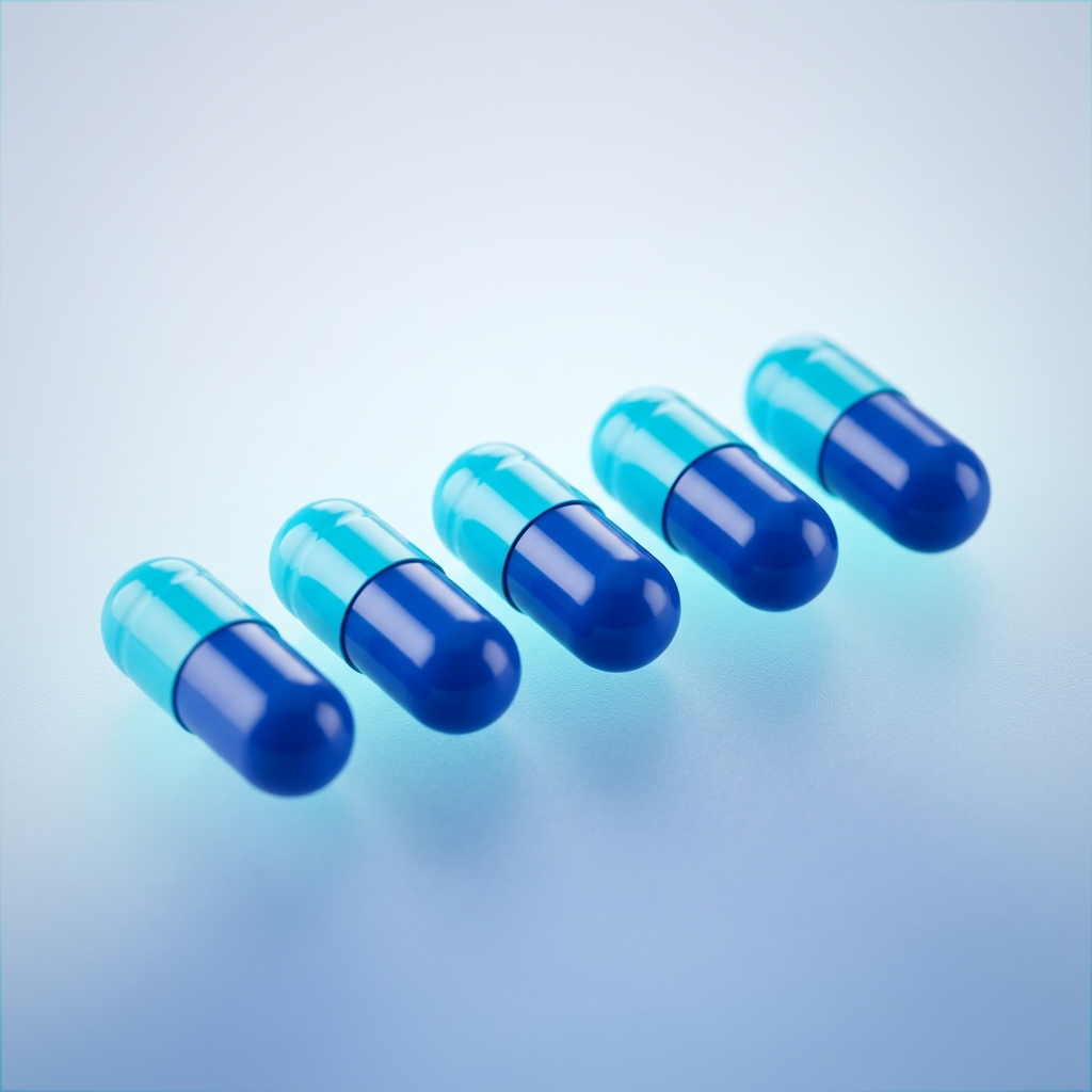 SR-17018 Reference Standard — two-tone blue/cyan research capsules